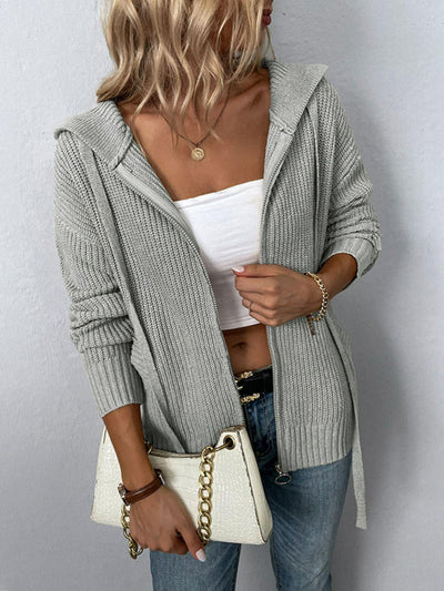 Hooded Cardigan with Drawstring Detail - Open Jacket Ideal for Layering