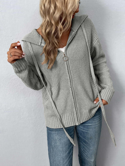 Hooded Cardigan with Drawstring Detail - Open Jacket Ideal for Layering