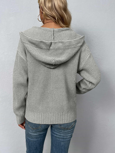 Hooded Cardigan with Drawstring Detail - Open Jacket Ideal for Layering
